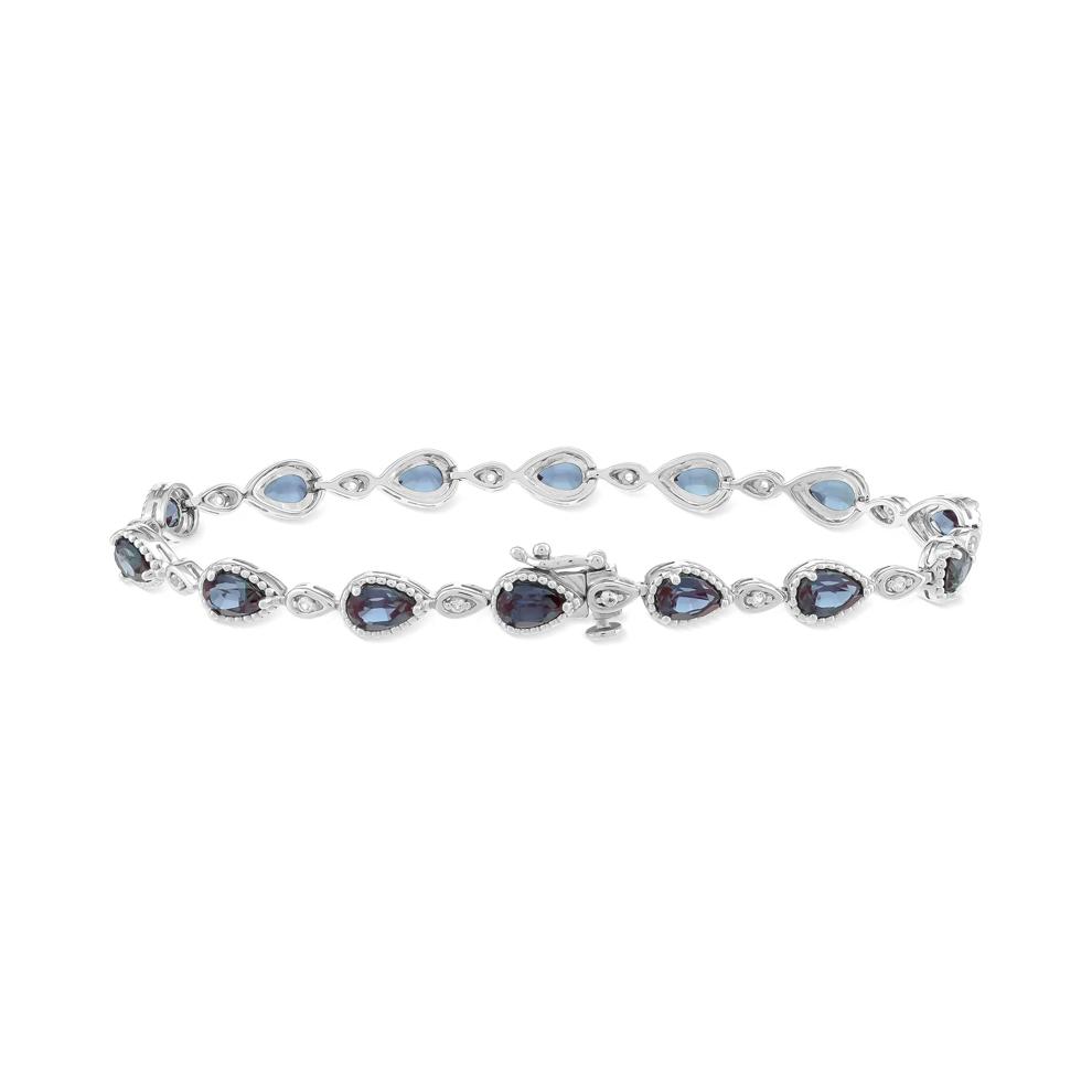 Lab-Created Alexandrite &amp; Lab-Created White Sapphire Alternating Line Bracelet in Sterling Silver, 7.25" – Image 2 of 2