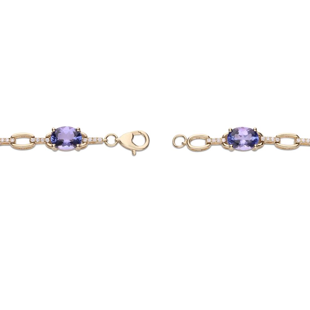 Oval Tanzanite &amp; Round Diamond Link Bracelet in 14K Yellow Gold, 7.25" (1/3 ct. tw.) – Image 2 of 4