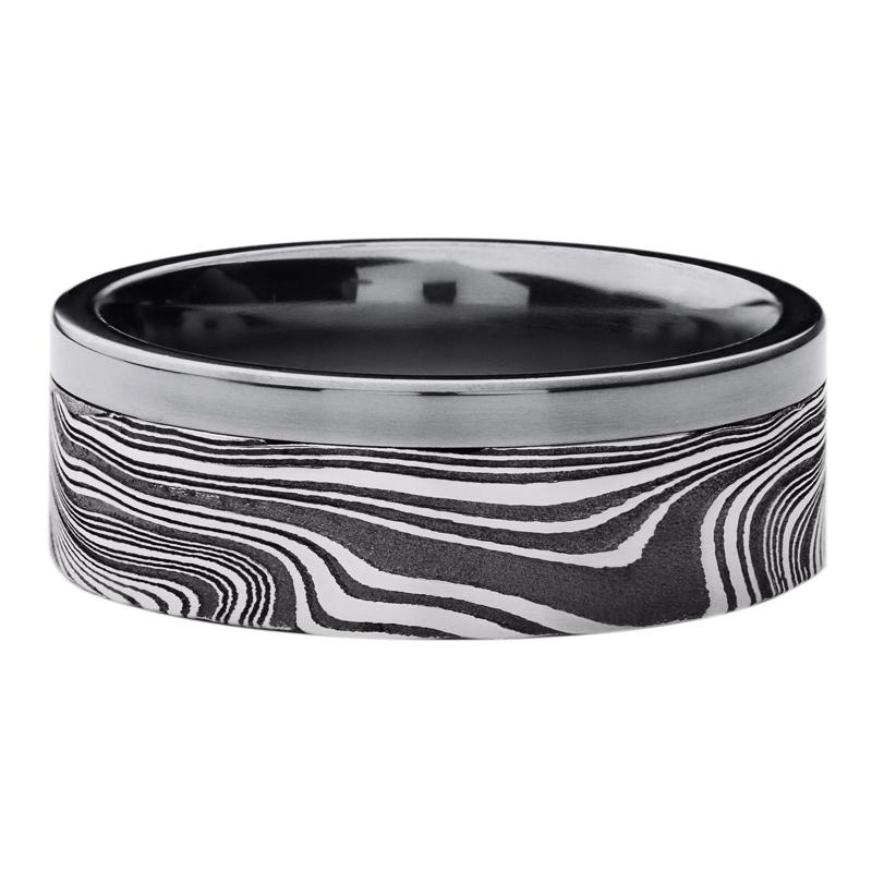 Men&rsquo;s Marble Damascus Inlay Wedding Band in Tantalum, 8MM – Image 1 of 3