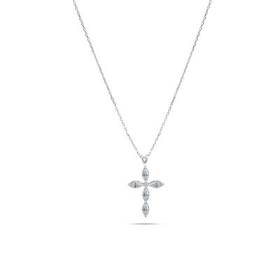 Lab Grown Diamond Marquise Cross Pendant Necklace in 10K Gold