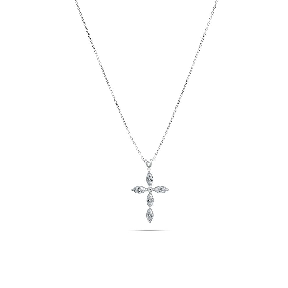 Lab Grown Diamond Marquise Cross Pendant Necklace in 10K White Gold (3/4 ct. tw.) – Image 1 of 4