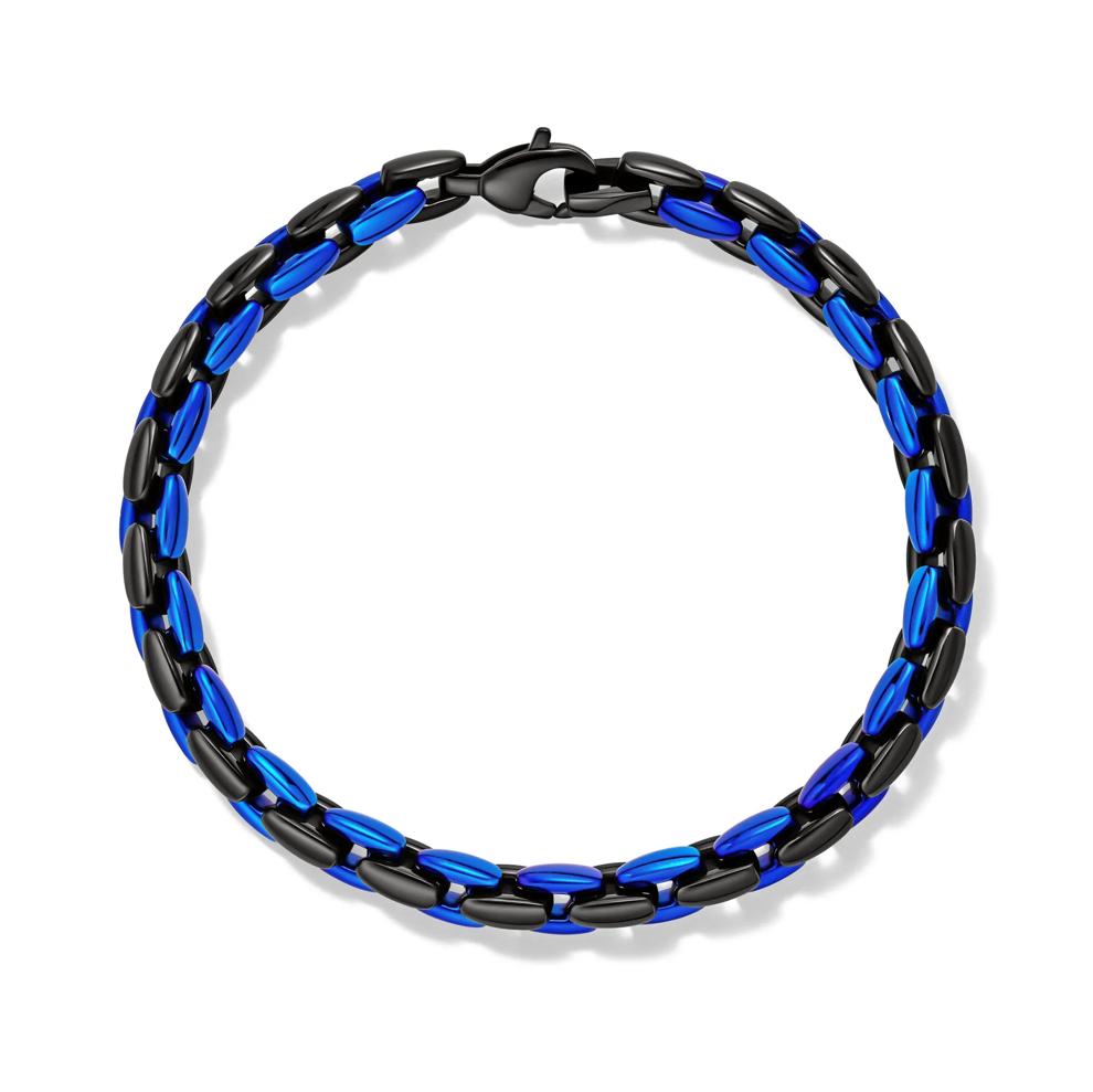 Men's Link Chain Bracelet in Black and Blue Ion-Plated Stainless Steel – Image 2 of 3