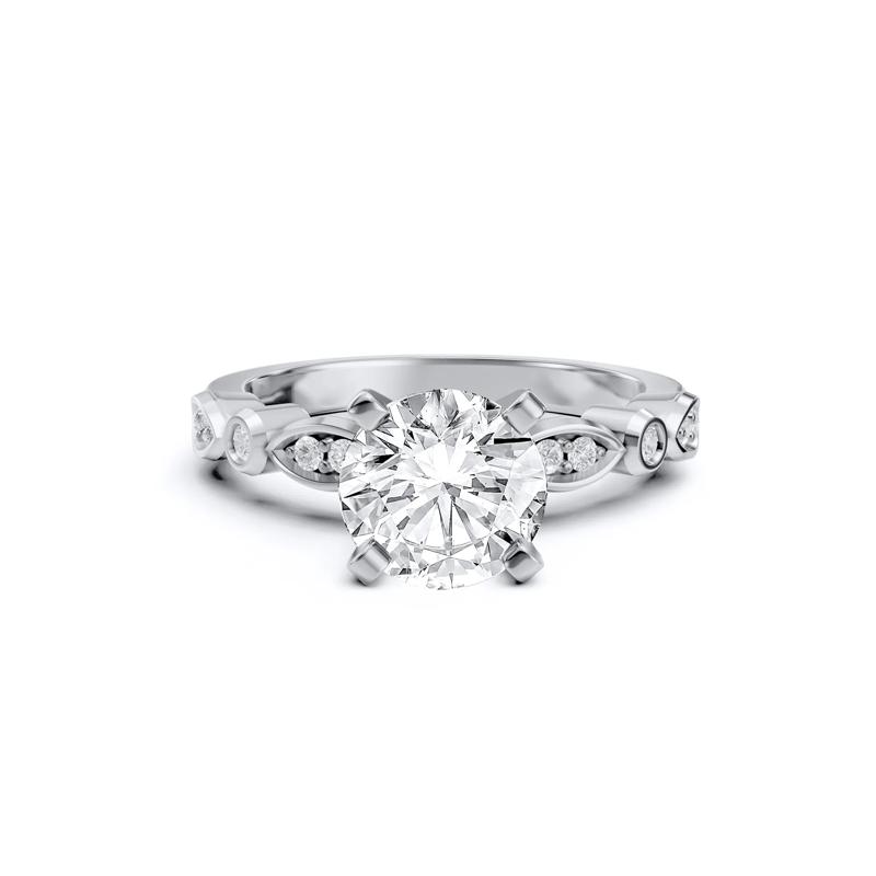 Round-Cut Milgrain Diamond Accent Semi-Mount Engagement Ring in 14k Gold (Setting Only) – Image 1 of 1