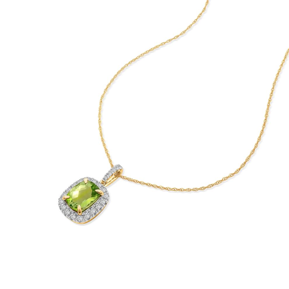 Peridot &amp; Diamond Halo Pendant Necklace in 10K Yellow Gold (1/4 ct. tw.) – Image 4 of 4