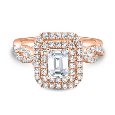 Lab Grown Diamond Emerald-Cut Halo Engagement Ring in 14K Rose Gold (1 1/2 ct. tw.)