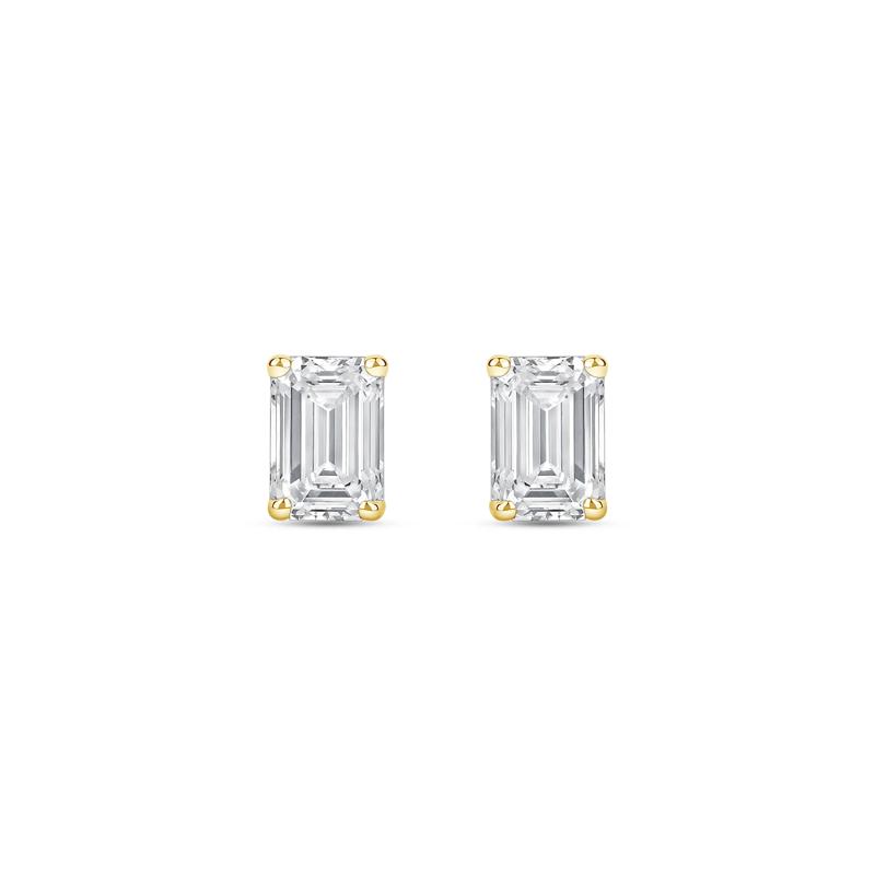 Lab Grown Diamond Emerald-Cut Solitaire Stud Earrings in 14K Yellow Gold (1/2 ct. tw.) – Image 2 of 3
