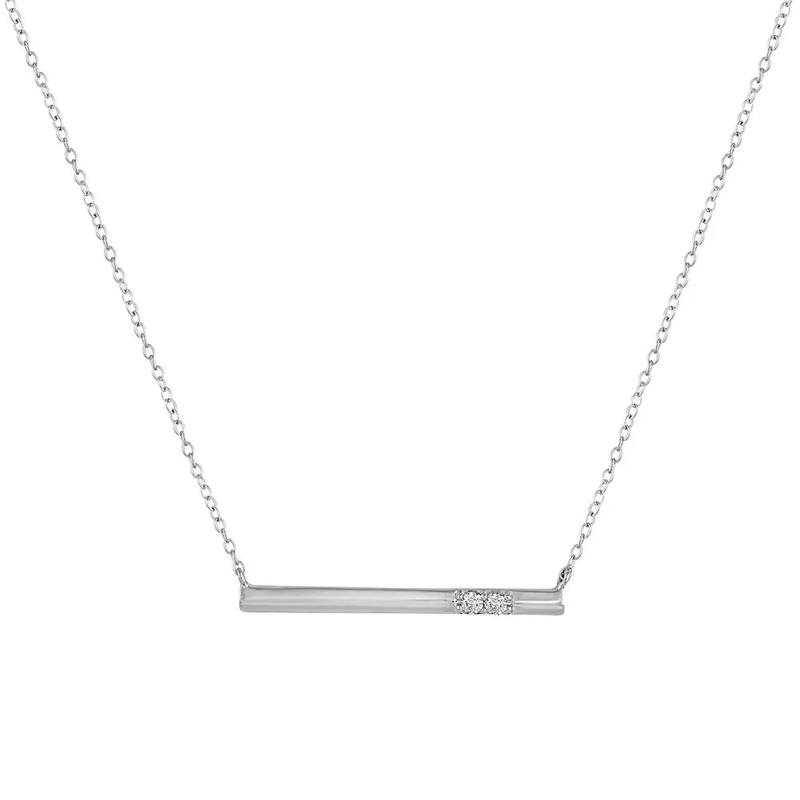Diamond Two-Stone Bar Necklace in Sterling Silver – Image 1 of 2