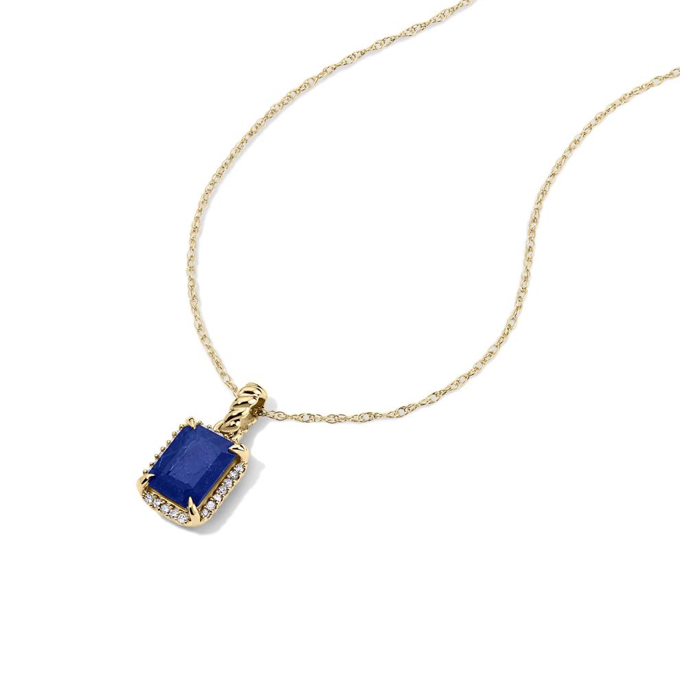 Blue Sapphire &amp; Diamond Accent Halo Pendant in 14K Yellow Gold – Image 4 of 4