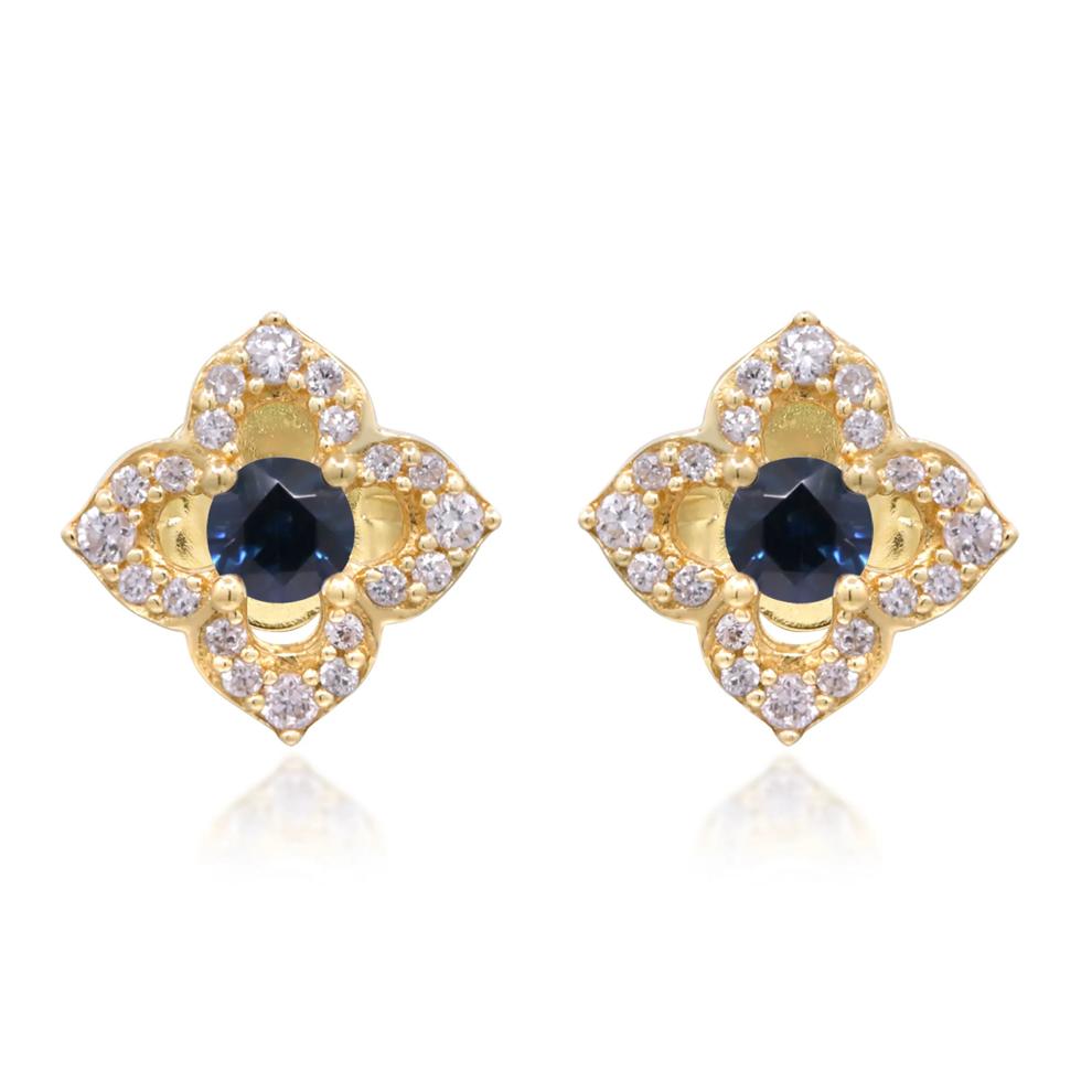 Blue Sapphire &amp; Diamond Clover Stud Earrings in 10K Yellow Gold (1/7 ct. tw.) – Image 1 of 3