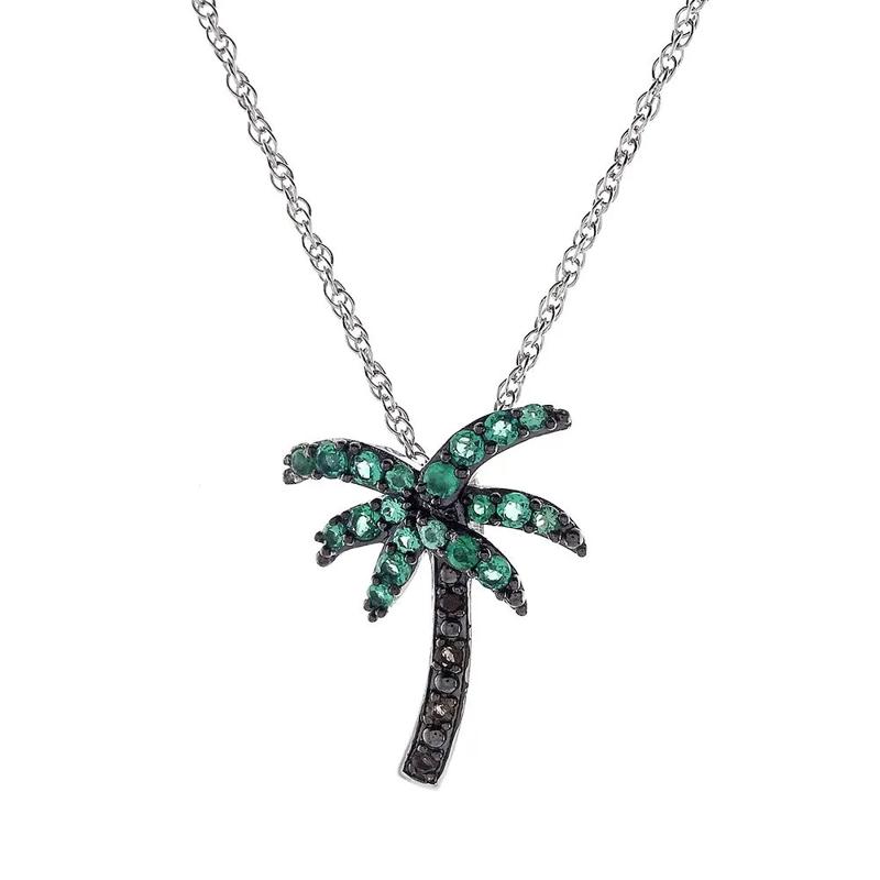 Lab Created Emerald &amp; Smoky Quartz Palm Tree Pendant in Sterling Silver – Image 1 of 1