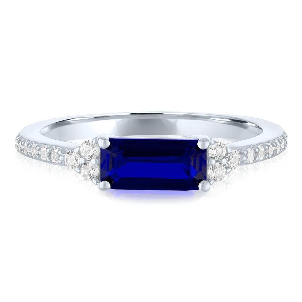 Lab-Created Blue &amp; White Sapphire East-West Ring in Sterling Silver – Image 1 of 3
