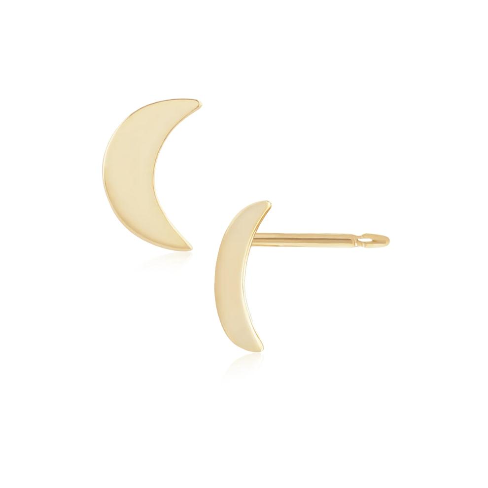 Small Crescent Moon Stud Earrings in 14K Yellow Gold – Image 1 of 2