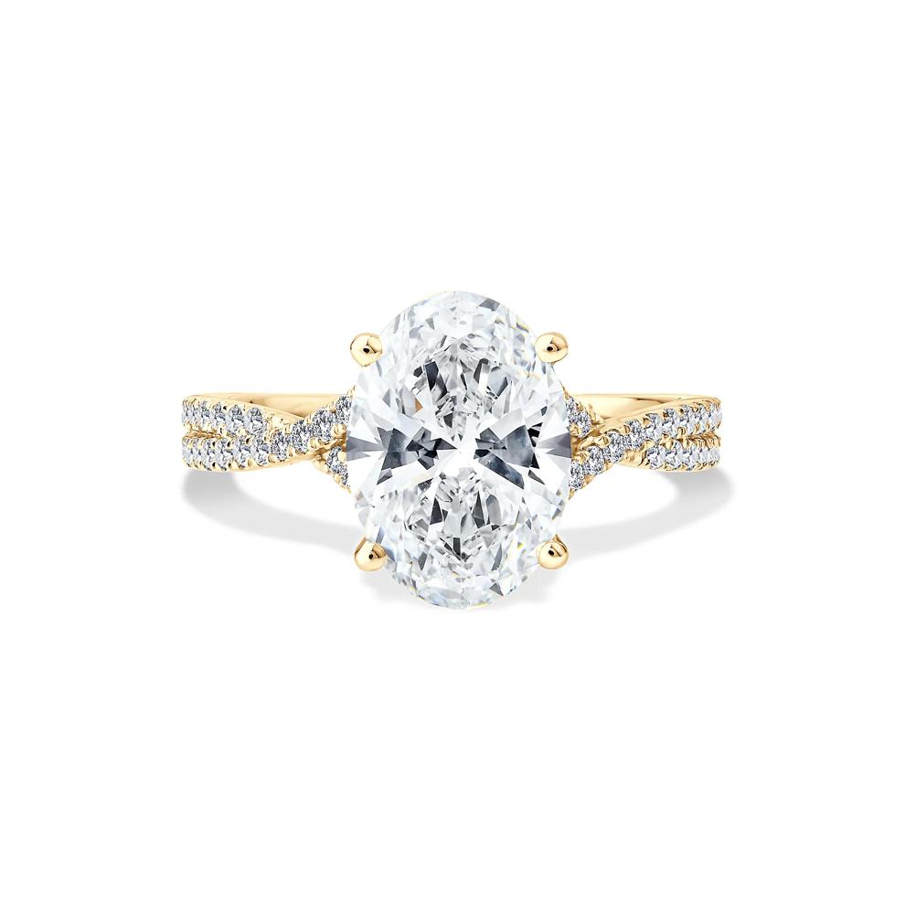Lab Grown Diamond Oval-Shaped Engagement Ring in 18K Yellow Gold (3 1/3 ct. tw.) – Image 1 of 4