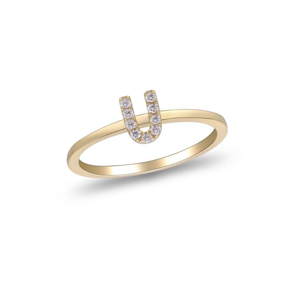 Diamond "U" Initial Ring in 10K Yellow Gold – Image 4 of 5