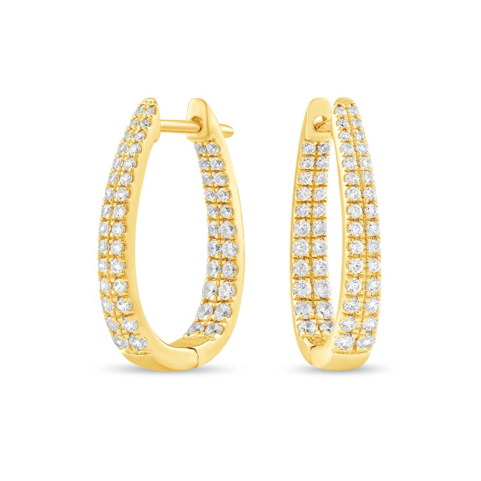 Diamond Double-Row Inside-Out Oval Hoop Earrings in 10K Yellow Gold (1 ct. tw.) – Image 1 of 3