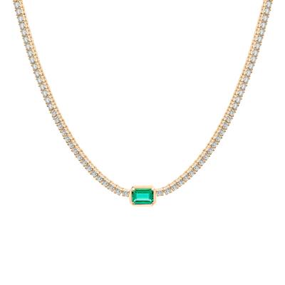 Lab-Created Emerald and Lab-Created White Sapphire Necklace in Vermeil