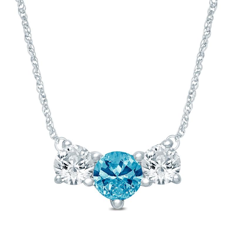Lab Grown Diamond Blue and White Diamond Three-Stone Necklace in 14K White Gold (1/2 ct. tw.) – Image 1 of 3
