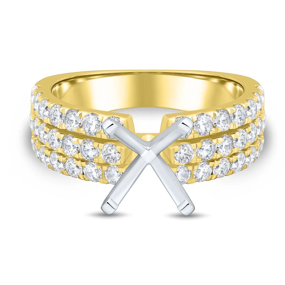 Lab Grown Diamond Triple Row Semi-Mount Engagement Ring in 14K Yellow &amp; White Gold (1 1/4 ct. tw.) (Setting Only) – Image 1 of 6