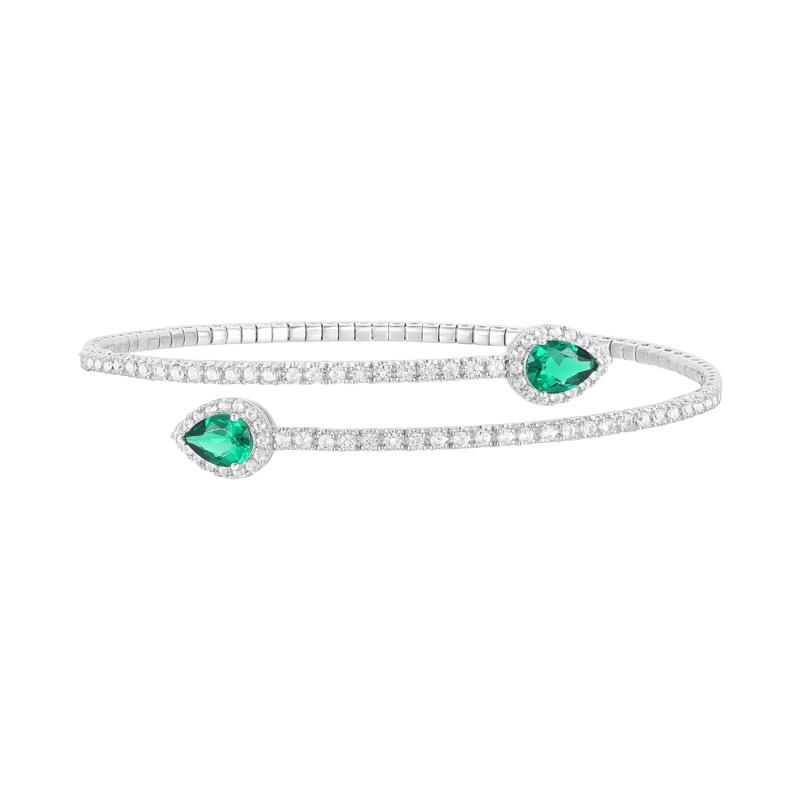 Lab-Created Emerald and Lab-Created White Sapphire Bypass Flex Bangle in Sterling Silver – Image 1 of 1