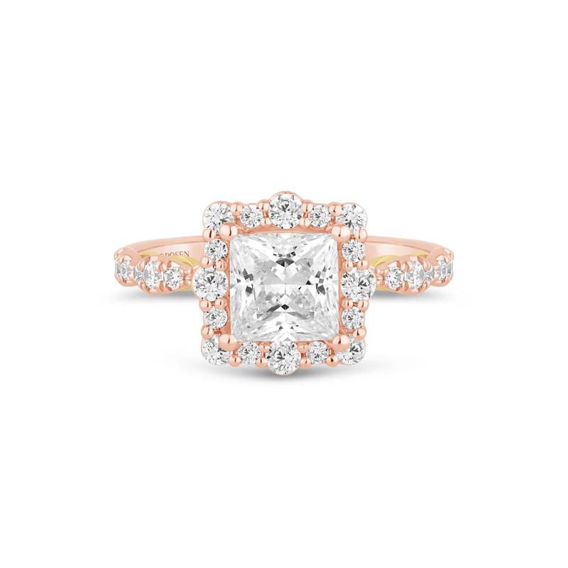 Lab Grown Diamond Princess-Cut Halo Engagement Ring in 14K Rose Gold &#40;2 3/4 ct. tw.&#41; – Image 1 of 3