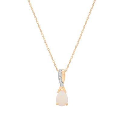 Australian Opal and Diamond Accent Drop Pendant in 10K Yellow Gold