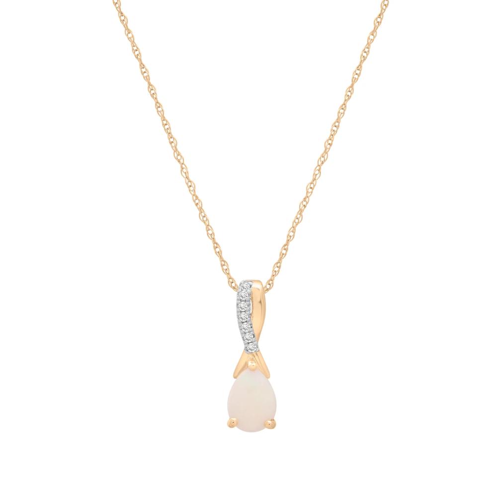 Australian Opal and Diamond Accent Drop Pendant in 10K Yellow Gold – Image 1 of 4