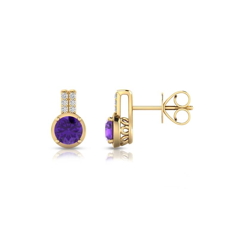 Amethyst and Diamond Accent Earrings in 10K Yellow Gold – Image 2 of 3