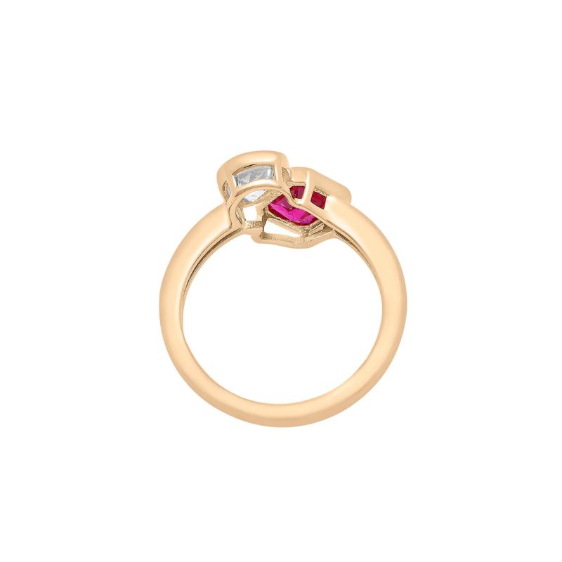 Lab-Created Ruby and Lab-Created White Sapphire Toi et Moi Two-Stone Ring in Vermeil – Image 4 of 7