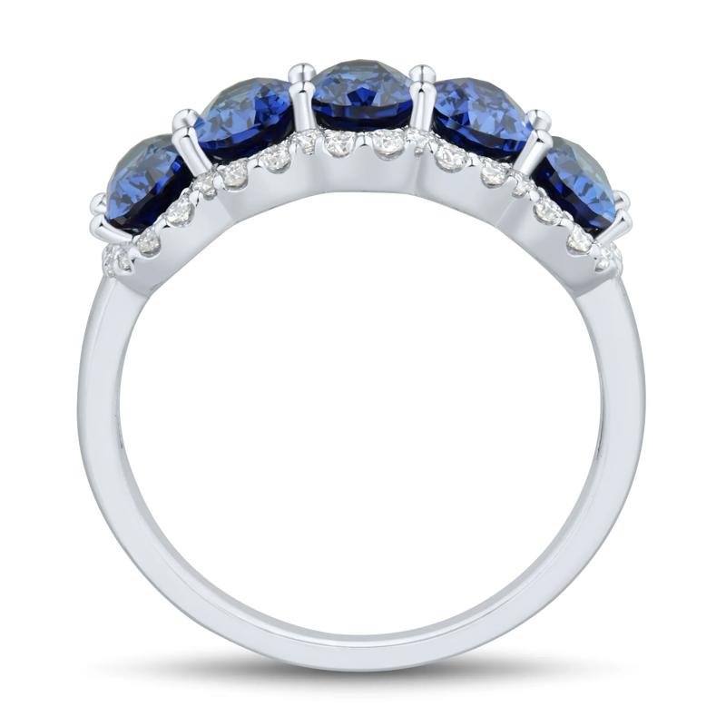 Lab-Created Blue Sapphire and Lab Grown Diamond Band in 10K White Gold &#40;1/3 ct. tw.&#41; – Image 2 of 3