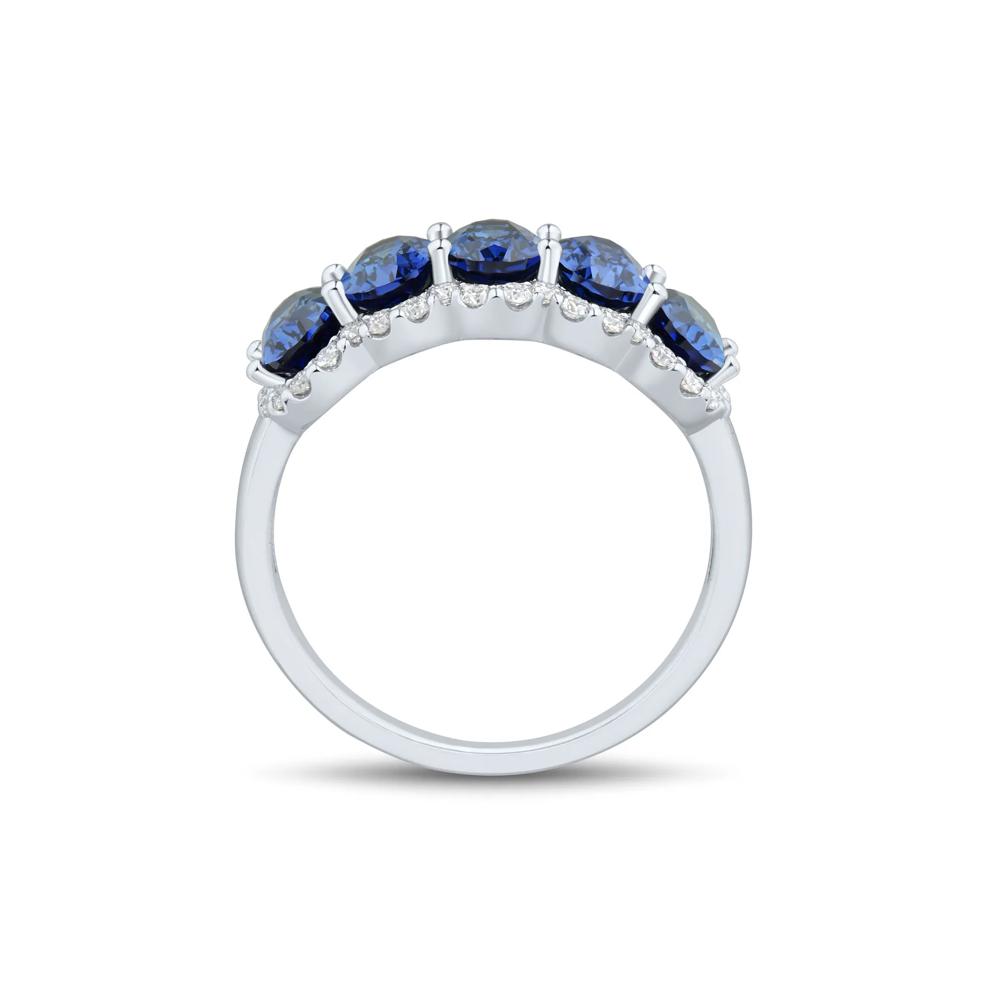 Lab-Created Blue Sapphire and Lab Grown Diamond Band in 10K White Gold (1/3 ct. tw.) – Image 2 of 3