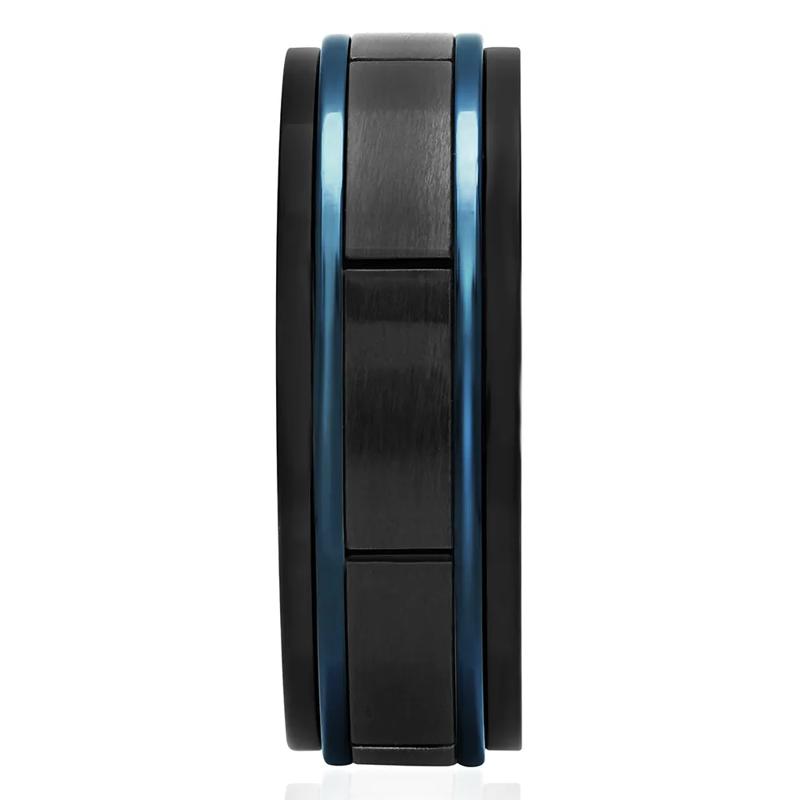 Men&rsquo;s Block Pattern Ring in Blue &amp; Black Ion-Plated Stainless Steel, 8mm – Image 3 of 3