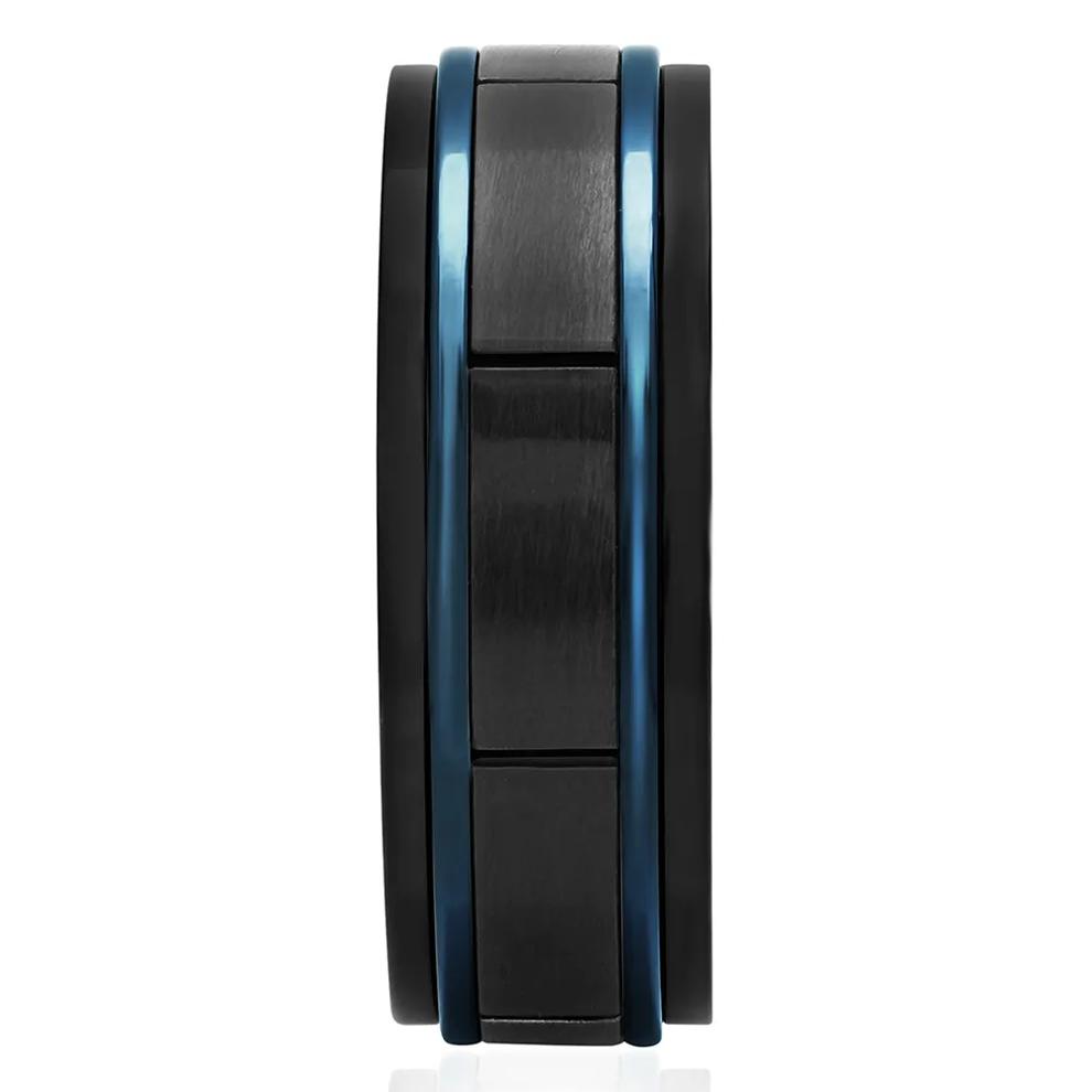 Men&rsquo;s Block Pattern Ring in Blue &amp; Black Ion-Plated Stainless Steel, 8mm – Image 3 of 3