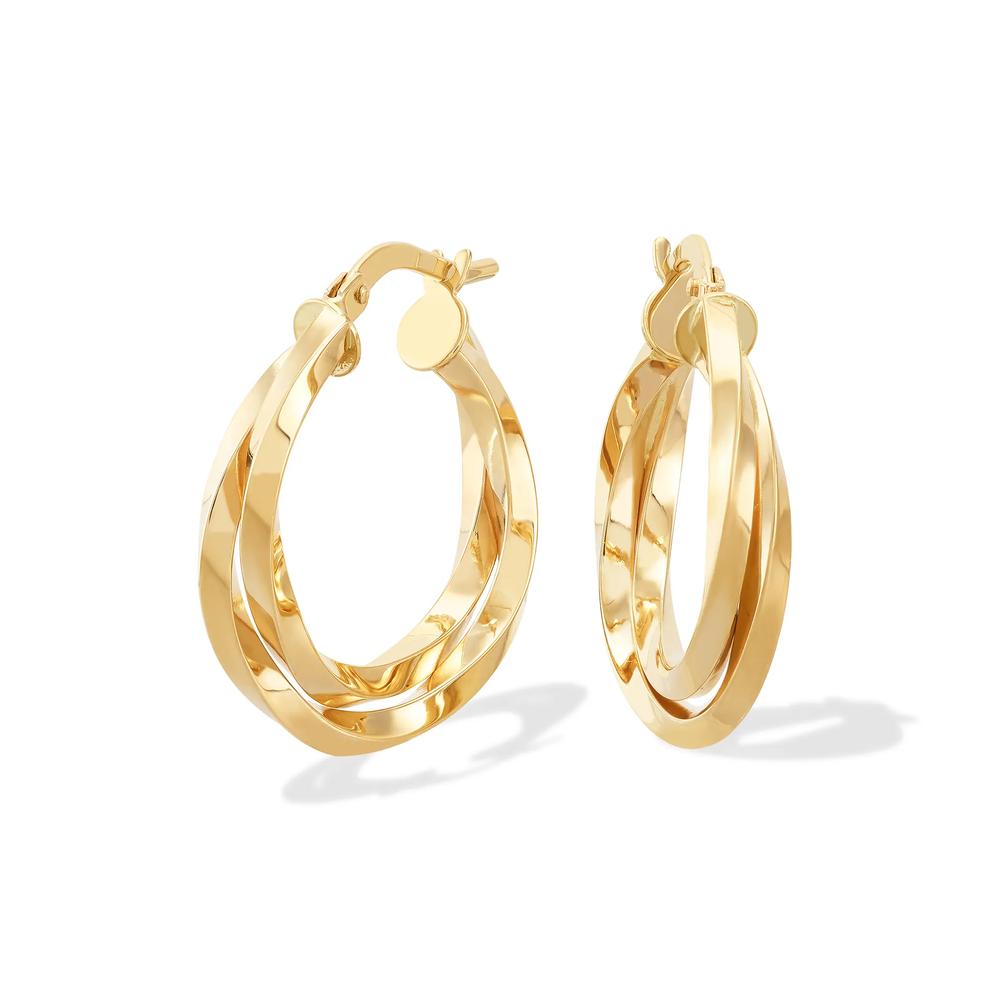 Polished Tube Bypass Hoop Earrings in 14K Yellow Gold, 19x19mm – Image 1 of 2