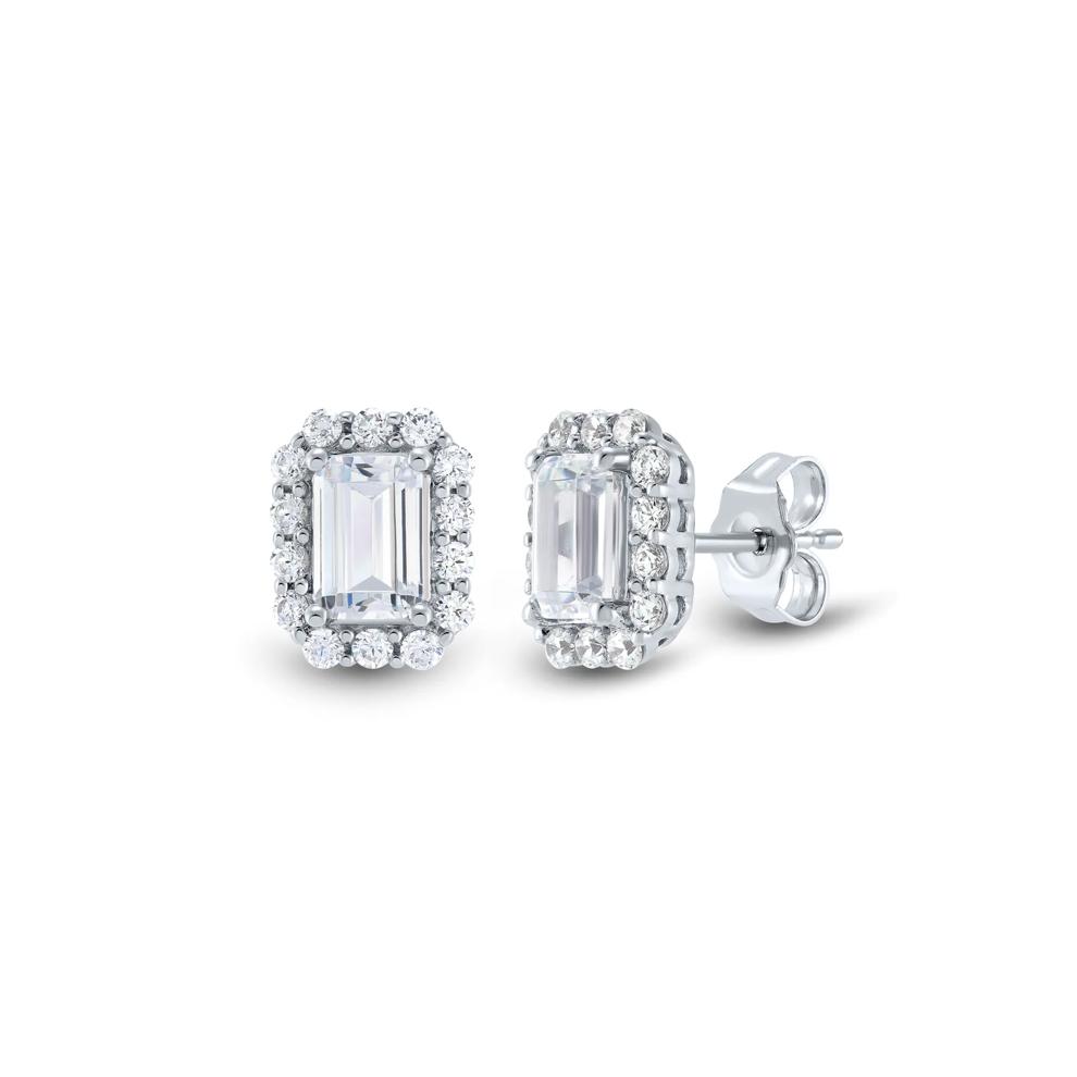 Lab Grown Diamond Emerald-Cut Halo Earrings in 10K White Gold (2 ct. tw.) – Image 1 of 2