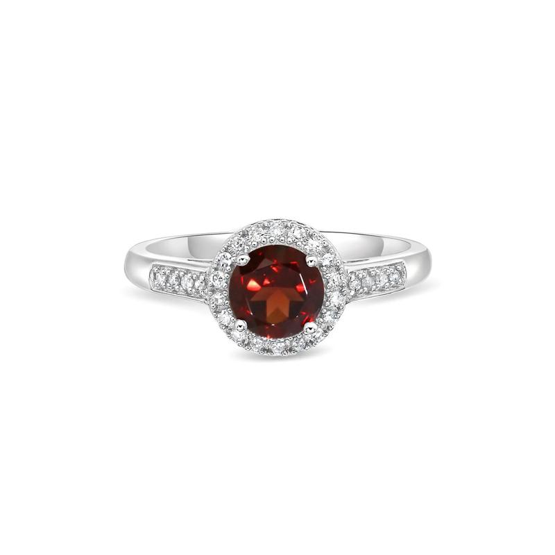 Garnet &amp; 1/8 ct. tw. Diamond Ring in Sterling Silver – Image 1 of 3