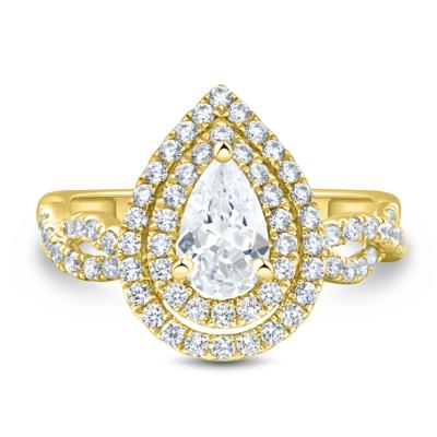 Lab Grown Diamond Pear-Shaped Halo Engagement Ring in 14K Yellow Gold (1 1/2 ct. tw.)