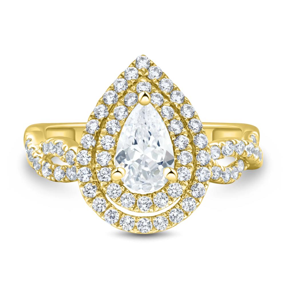 Lab Grown Diamond Pear-Shaped Halo Engagement Ring in 14K Yellow Gold (1 1/2 ct. tw.) – Image 1 of 3