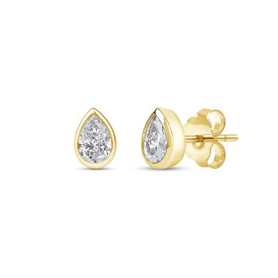 Lab Grown Diamond Bezel-Set Pear-Shaped Solitaire Stud Earrings in 14K Yellow Gold (1/4 ct. tw.)