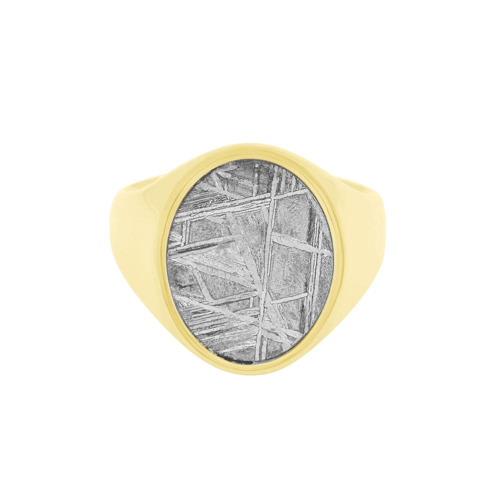 Oval Meteorite Inlay Signet Ring in 14K Yellow Gold – Image 1 of 3