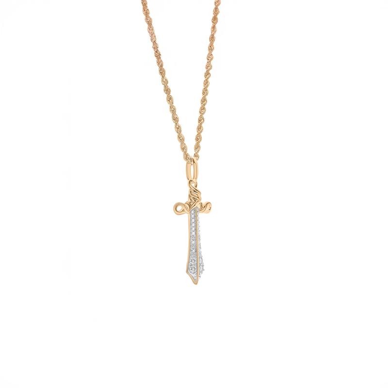 Men&#39;s Diamond Sword Pendant Necklace in 10K Yellow Gold &#40;1/4 ct. tw.&#41; – Image 4 of 4