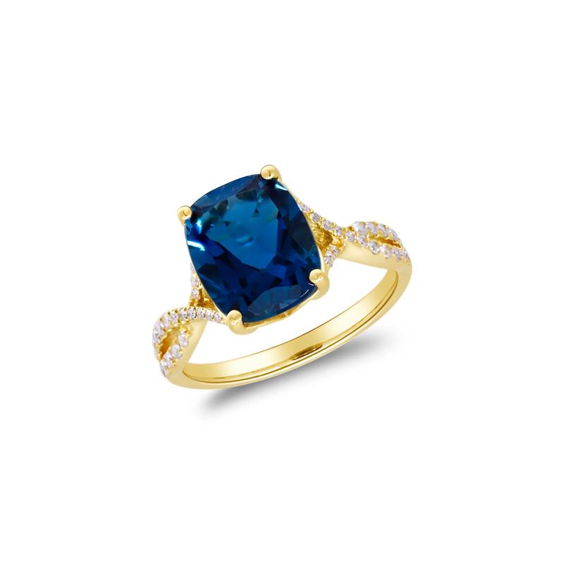 London Blue Topaz &amp; Diamond Ring in 10K Yellow Gold &#40;1/5 ct. tw.&#41; – Image 5 of 5