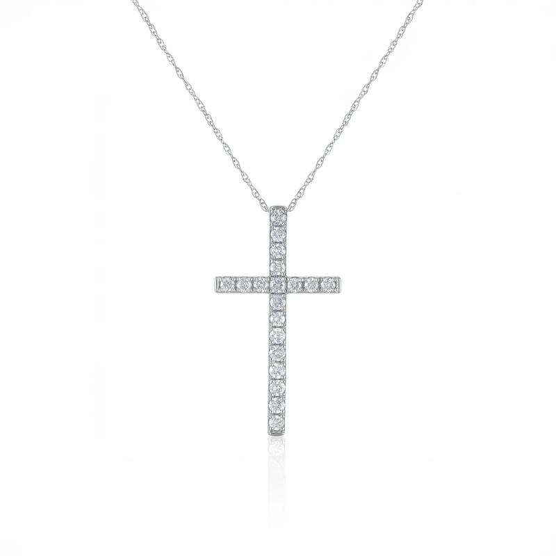 Diamond Cross Pendant in 14K White Gold &#40;1/2 ct. tw.&#41; – Image 1 of 3