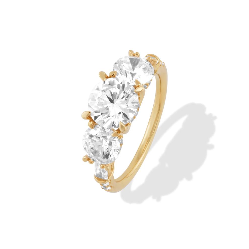 Lab Grown Diamond Round Center Three-Stone Engagement Ring in 14K Yellow Gold (4 1/2 ct. tw.) – Image 4 of 4