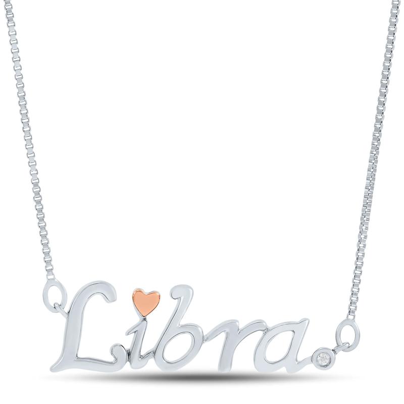 Diamond Accent Libra Zodiac Pendant in Sterling Silver and 14K Rose Gold  – Image 1 of 4