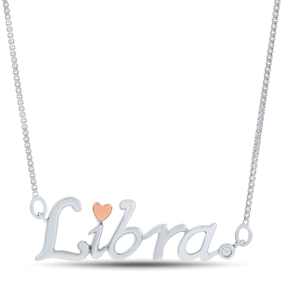 Diamond Accent Libra Zodiac Pendant in Sterling Silver and 14K Rose Gold  – Image 1 of 4
