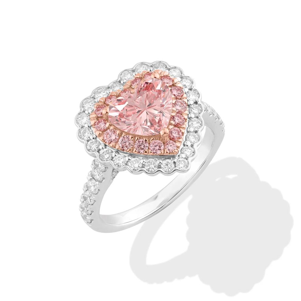 Lab Grown Diamond Pink Heart Halo Engagement Ring in 14K White Gold (3 1/4 ct. tw.) – Image 4 of 4