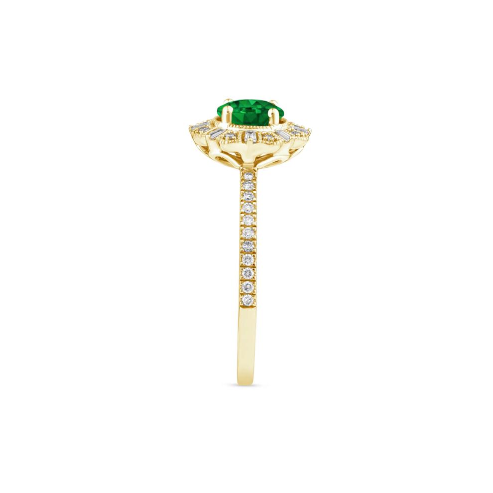 Emerald and Diamond Vintage Halo Ring in 10K Yellow Gold (1/4 ct. tw.) – Image 3 of 3