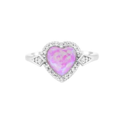 Lab-Created Pink Opal Heart & Lab-Created White Sapphire Halo Ring in Sterling Silver