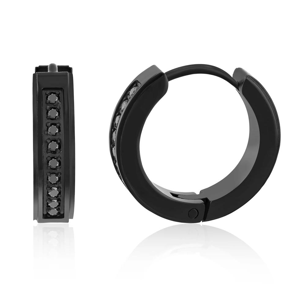 Men's Diamond Hoop Earrings in Black Stainless Steel (1/7 ct. tw.) – Image 2 of 2