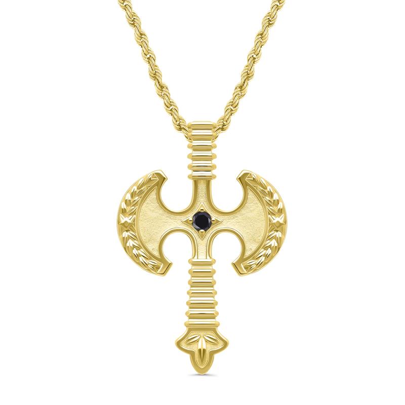 Black Diamond Accent Battle Axe Pendant in 10K Yellow Gold – Image 1 of 3